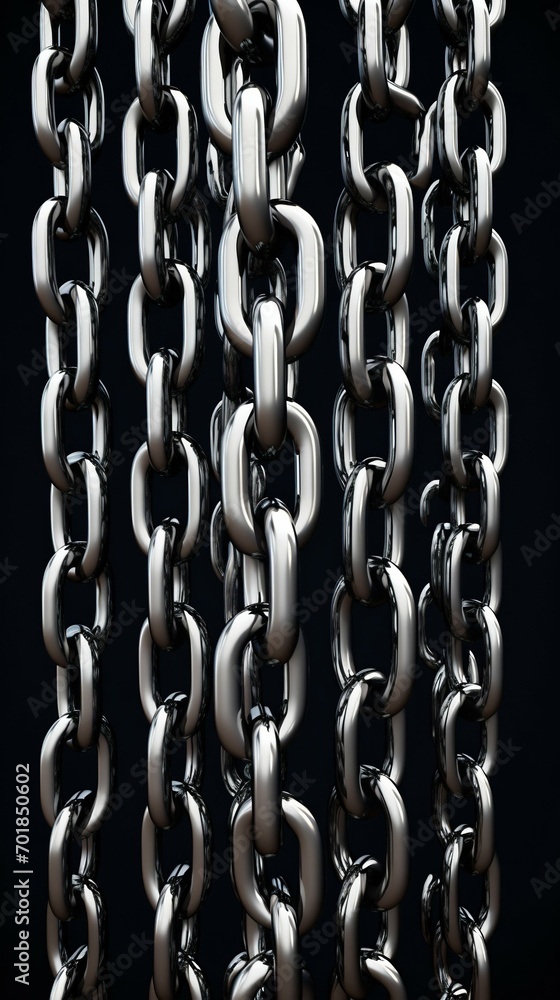 Poster seamless metallic chain patterns on dark background. generative ai