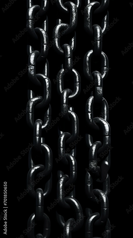 Poster seamless metallic chain patterns on dark background. generative ai