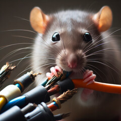 Close up Rat,mouse Chewing on Electrical Wires. ai generative