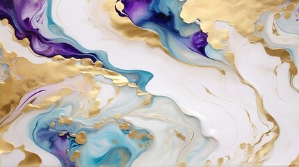 Natural luxury abstract fluid art painting in alcohol ink technique. Tender and dreamy wallpaper. Mixture of colors creating transparent waves and golden swirls. For posters, other printed materials

