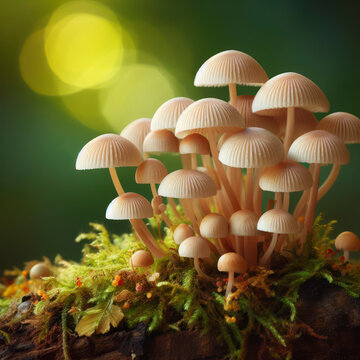 Edible mushrooms known as marasmius oreades commonly referred to as Fairy Ring Mushroom. ai generative