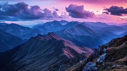 A breathtaking landscape photograph featuring mountains, vibrant colors, dramatic lighting, a wide-angle viewpoint, outstanding exposure, and a dynamic twilight sky.
