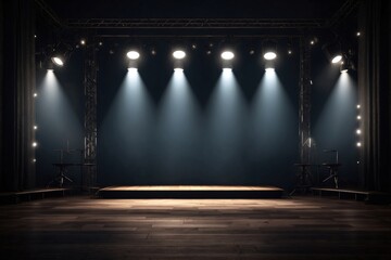 empty dark room stage spotlights background. ai generative