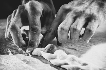 Kneading pizza dough