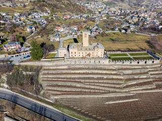 Obraz premium Aerial view of the Royal Castle of Sarre Aosta Valley Italy