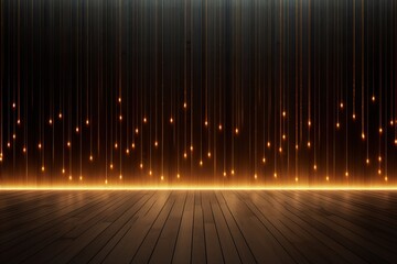 Wooden wall and floor with glowing lights. space for text
