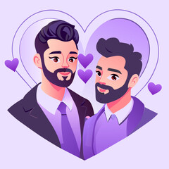color illustration of two boys in love. LGBT couple, gay couple