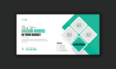 Real estate web banner and social media cover template or billboard and signage design