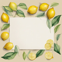 Several lemons next to a sheet of paper with space for text. The concept of unusual congratulations.