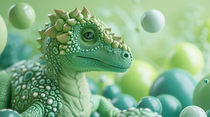 Cute toy green dragon, symbol of the year 2024 according to the Chinese calendar, copy space for text. Greeting card or banner template.