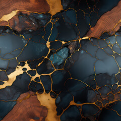 Seamless decorative gold and wood marble pattern background
