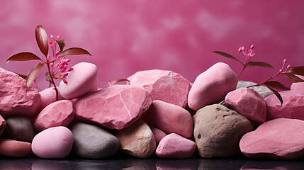 Beauty, cosmetics, spa pink abstract rock background with flowers for design