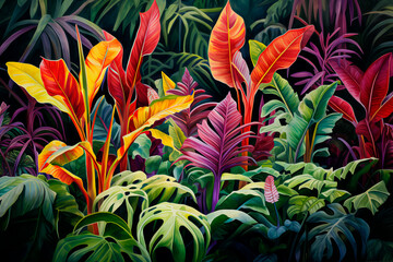 Tropical flora explores beauty in a vibrant watercolor painting.