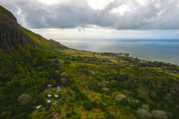 Aerial view of Lion Mountain which is located in the South-East of Mauritius island