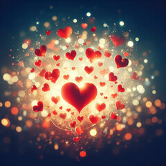 Happy Valentines day. Valentines day background with red hearts on bokeh background. ai generative