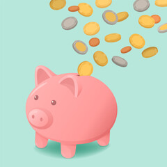 Cash money and piggy bank