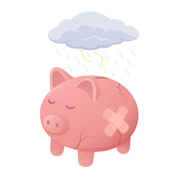 Broken sad piggy bank: financial failure