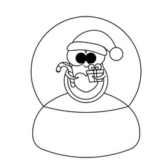 Snow globe with cute Avocado Santa Claus in black and white