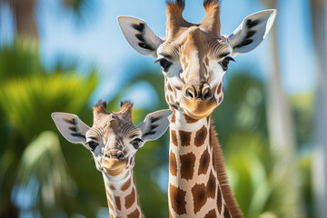 Obraz premium Adorable giraffes with a baby calf in their natural habitat