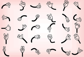 Cartoon hand arms. Cute cartoon mascots hand and arm positions, vector funny cartooned actions artwork, cartoon hands in editable vector. Easy to change color or manipulate. eps 10. - obrazy, fototapety, plakaty