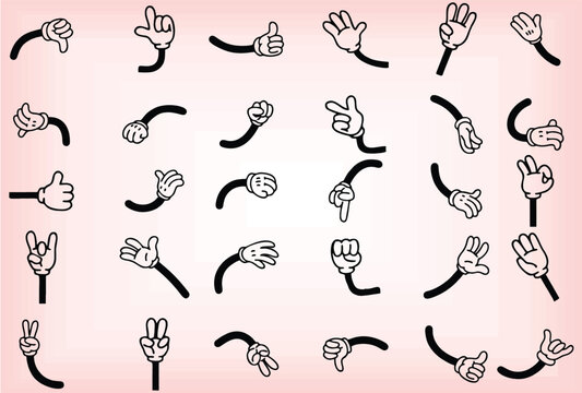 Cartoon hand arms. Cute cartoon mascots hand and arm positions, vector funny cartooned actions artwork, cartoon hands in editable vector. Easy to change color or manipulate. eps 10.