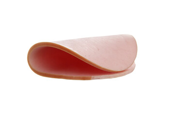 Slice of tasty boiled sausage isolated on white