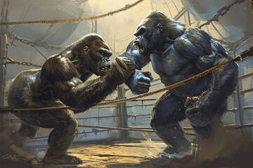 illustration of a fighting gorilla - obrazy, fototapety, plakaty
