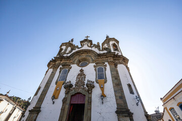 Facade of Church of Our Lady Of Carmel (Igreja Nossa Senhora do Carmo), located in Sao Joao Del Rey, Minas Gerais, Brazil