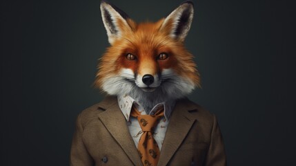 fox and suit by alex sanders in the style of minimal.Generative AI - obrazy, fototapety, plakaty