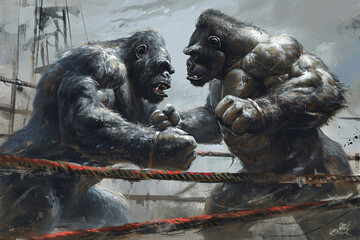 Fototapeta na wymiar illustration of a fighting gorilla
