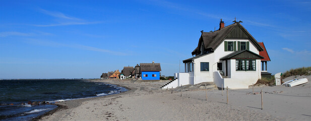 Bunte Strandhäuser an der Ostsee, Heiligenhafen, Schleswig-Holstein