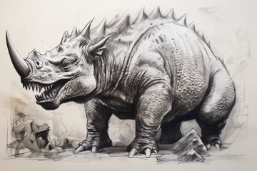 Fotobehang rough charcoal sketch of triceratops © SpontaneousStock 