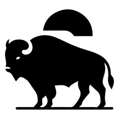minimal buffalo vector silhouette, black color silhouette, white background