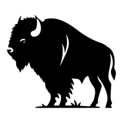 minimal buffalo vector silhouette, black color silhouette, white background