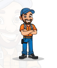 Mechanic mascot cartoon logo illustration. man character profession logo, white background
