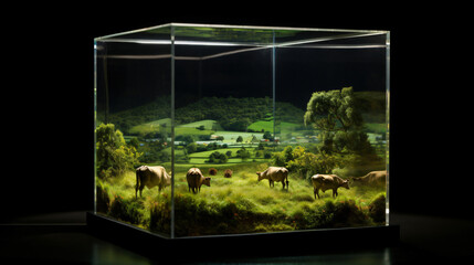 Image of a pasture in the glass crystal box