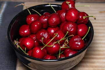 Red cherries in a bowl