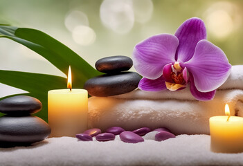 Sinfonia del Benessere- Un Rifugio di Tranquillità tra Pietre da Massaggio candele e Fiori d'Orchidea