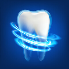 Dental teeth whitening. Human tooth in modern futuristic style. Vector illustration
