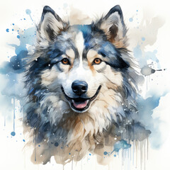 watercolor Eskimo Dog clipart, Generative Ai