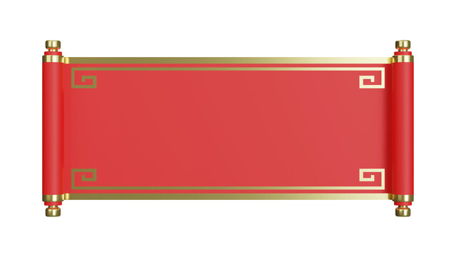 Red Chinese papaer scroll, 3D render illustration	

