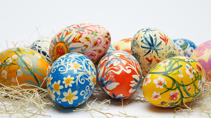 colorful easter eggs on white background