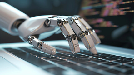 Obraz premium printed circuit board with processor robot, artificial intelligence ai concept visualization technology neuron background