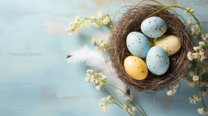 Nest with speckled Easter eggs