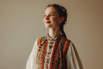 Estonian Woman in Rahvarõivas with Folk Patterns, Model photography, Traditional Estonian Attire