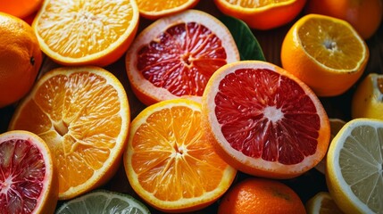 Vivid spread of various citrus fruits top close up view. - Powered by Adobe