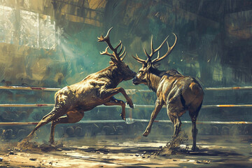 illustration of a fighting deer