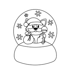 Snow globe with Dog Corgi Santa in black and white