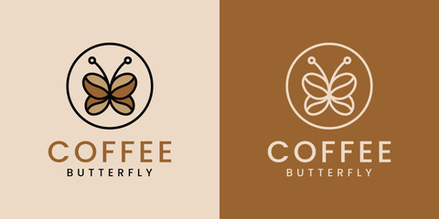 Coffee bean and butterfly vector logo design template vector coffee shop label