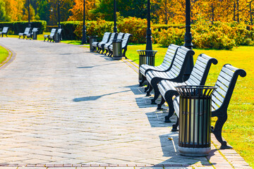 empty bench without people in autumn park